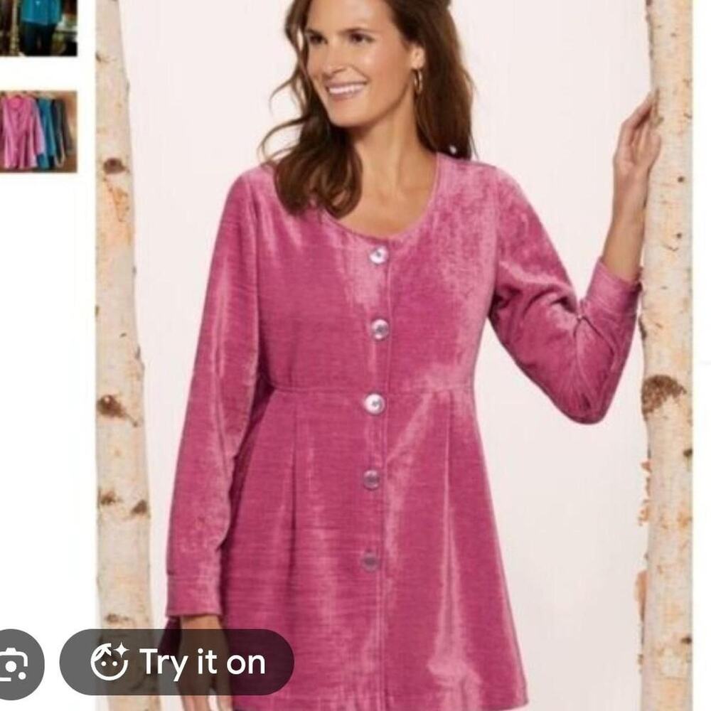 new soft surroundings Fiona chenille pink long sleeve shirt blouse new medium